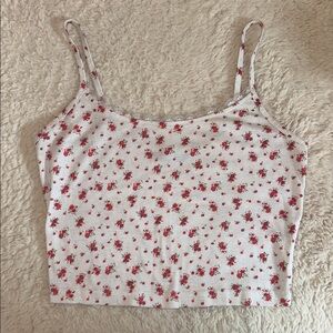 SHEIN Red Floral Lace Trim Top